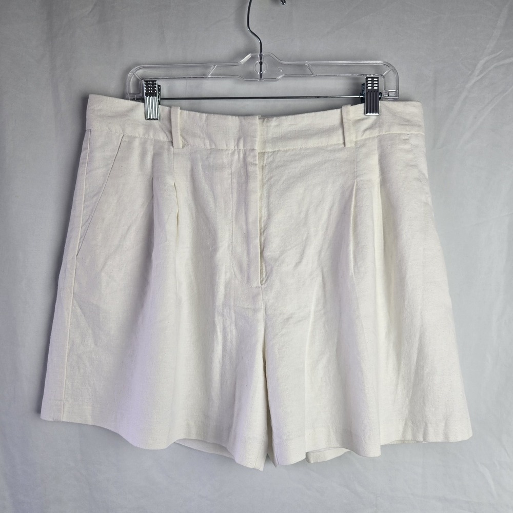 Open Edit Nordstrom Linen Blend Shorts Womens 14 White High Waist Pleated Preppy